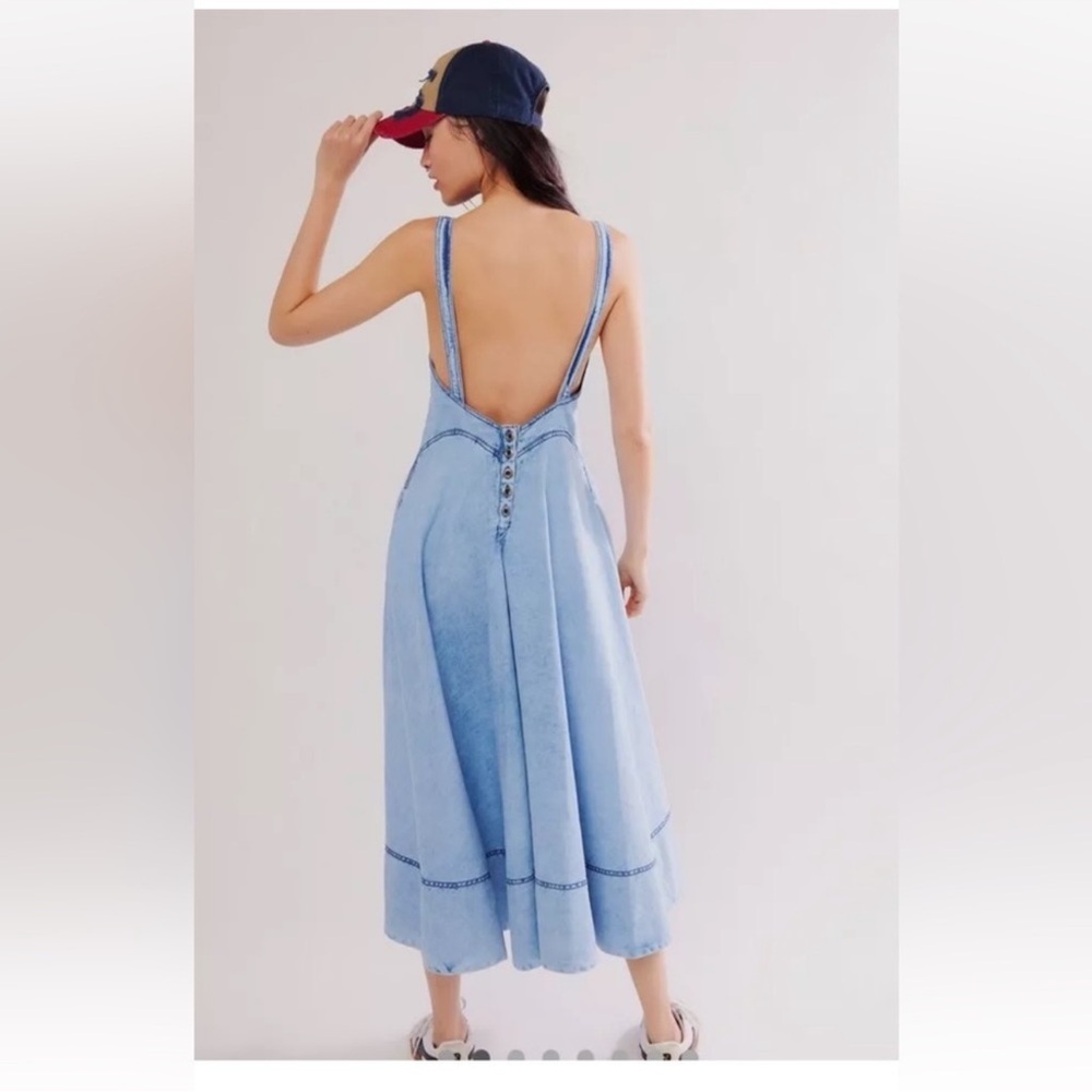 NEW Free People Stars Align Baby Blues Denim Midi Maxi Dress 0 - Picture 2 of 9